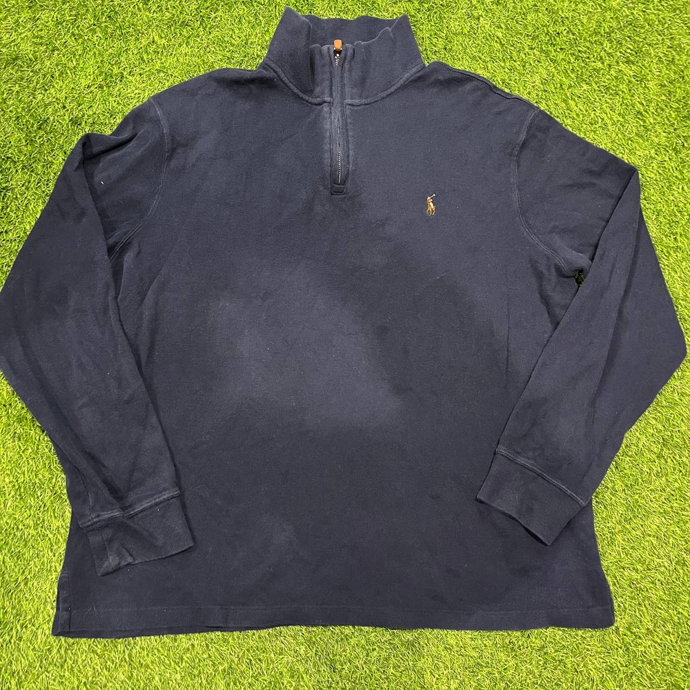 Mens Polo Ralph Lauren Navy Blue Quarter Zip Estate Rib